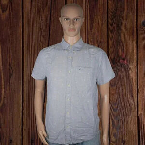 Hollister Light Blue / Grey Button Up Short Sleeve Mens Shirt Size Medium